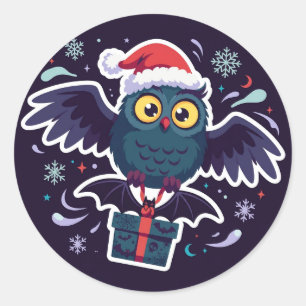 Eulen-Weihnachtsmann liefert ein Geschenk Aufklebe Runder Aufkleber