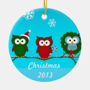 Eulen-Weihnachtsverzierung Keramikornament