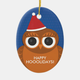 Eulen-WeihnachtsWeihnachtsmannmützeverzierung Keramik Ornament