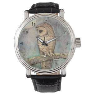 Eulen-Wildlife-Wasserfarbenkunst von Molly Harriso Armbanduhr