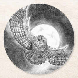 Eulenfliegen vor dem Mond Runder Pappuntersetzer