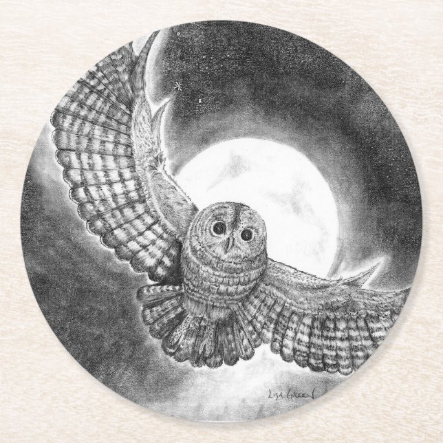 Eulenfliegen vor dem Mond Runder Pappuntersetzer (Vorderseite)