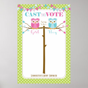 Eulengeschlecht offenbart Baby Shower Voting Game Poster