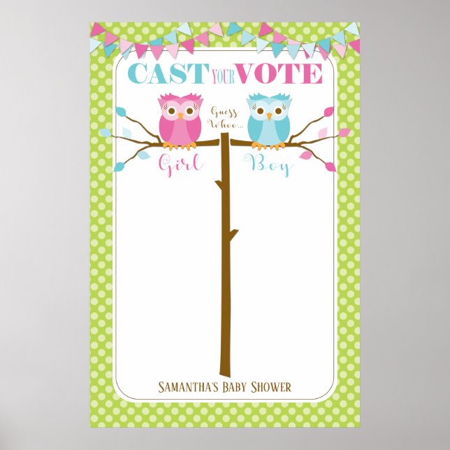 Eulengeschlecht offenbart Baby Shower Voting Game Poster (Vorne)