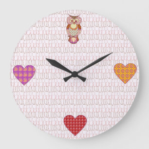 Eulenherzen aus Patchwork Große Wanduhr