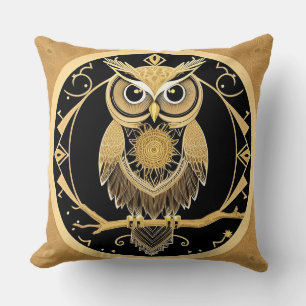 Eulenillustration im goldenen Mandala-Stil Kissen