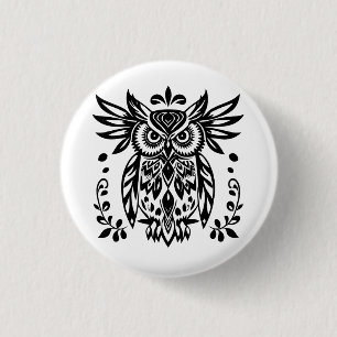 Eulenliebhaber Rustikale Waldlandschaften Schwarz Button