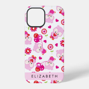 Eulenmuster, Süße Eulen, Rosa Eulen, Dein Name iPhone 12 Pro Hülle