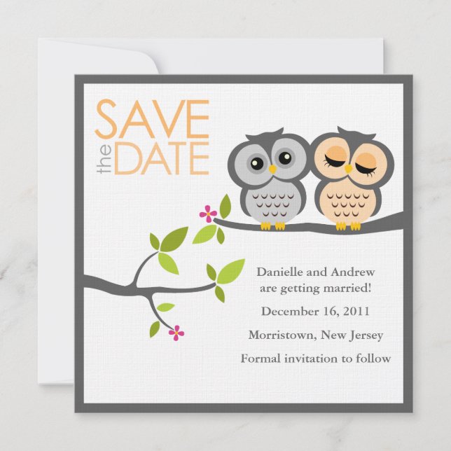 Eulenpaar-Hochzeit Termin merken Save The Date (Vorderseite)