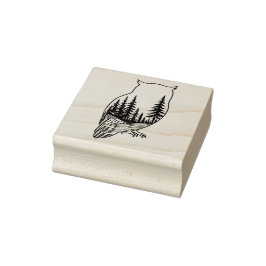 Eulensilhouette mit Waldszene Gummistempel