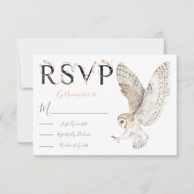 Eulenwasserfarbe Hochzeitskarten UAWG RSVP Karte (Vorderseite)