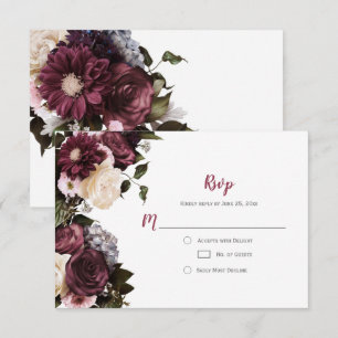 Euphoria Boho Burgund Rosa Weiß Floral RSVP   Karte