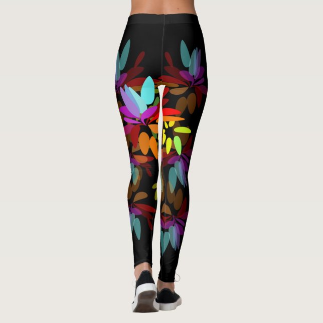 Euphorische Moder Hippie-Regenbogen-Blumenblätter Leggings (Rückseite)