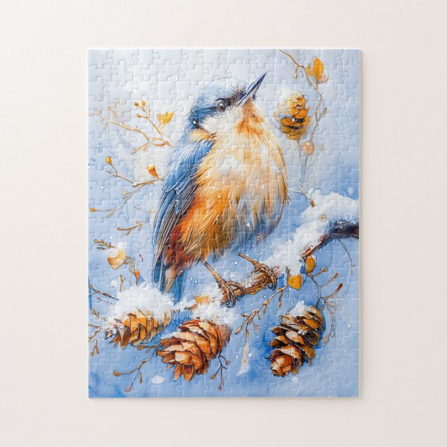Eurasian Nuthatch in beeindruckender Stilmalerei Puzzle (Vertikal)