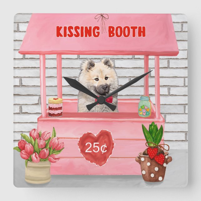 Eurasier Dog Valentine's Day Kissing Booth Quadratische Wanduhr (Vorderseite)