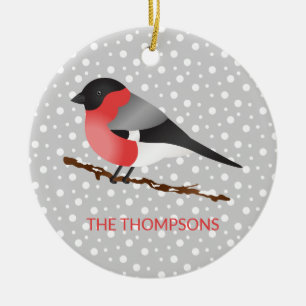 Eurasische Bullfinch & Kundenname Weihnachten Keramik Ornament
