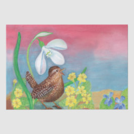 Eurasische Wren & Snowdrop & Primroses Seidenpapier