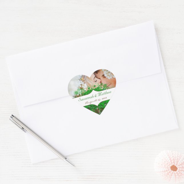 Eure Foto Emerald Heart Leaf Tree Wedding Herz-Aufkleber (Umschlag)