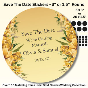 Eure Namen, Save The Date, goldgelbe Blumen Runder Aufkleber