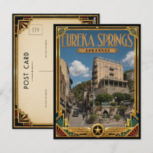 Eureka Springs Arkansas Vintage Art Deco Goldenes Postkarte