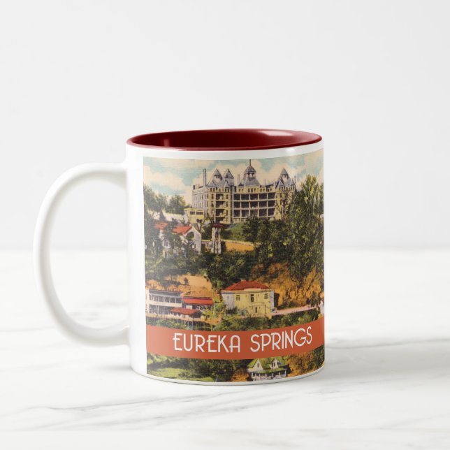 Eureka Springs, Arkansas Vintage Illustration Zweifarbige Tasse (Links)