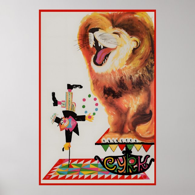 Euro Circ Clown and Lion Vintage Attraction Poster (Vorne)