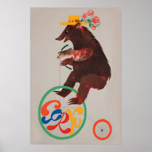 Euro Circ, Cycle Bear 1970er Jahre Vintage Zirkusp Poster