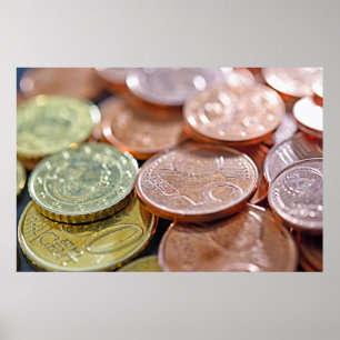 Euro-Münzen unter Sonnenstrahlen Poster