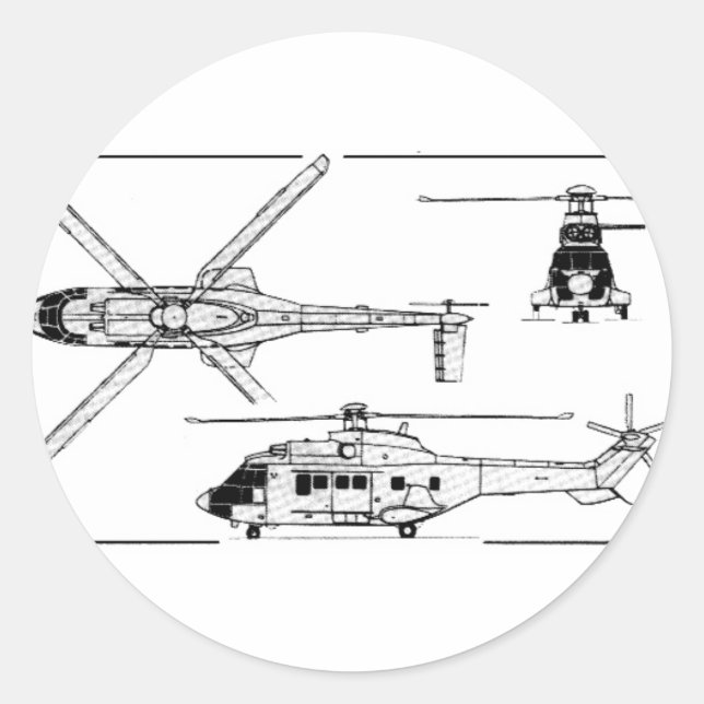 Eurocopter-Super-Puma-SA-33 Runder Aufkleber (Vorderseite)