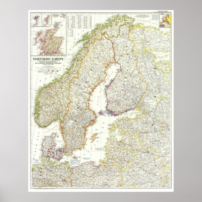 " Europa: 1954 Nordeuropa detailliert MAP ... Poster (Vorne)