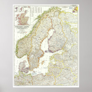 "Europa: 1954 Nordeuropa detaillierte MAP ... Poster