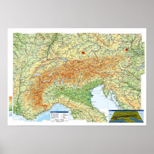 " Europa: 2021/heute - Karte ALPEN Region ... Poster (Vorne)