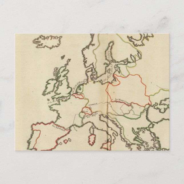 Europa, Berge und Flüsse Postkarte (Vorderseite)