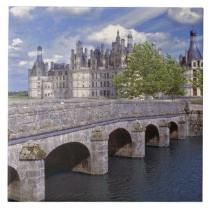 Europa, Frankreich, Chambord. Eine Steinbrücke f Fliese