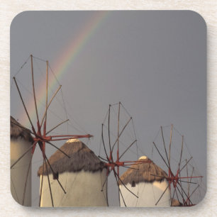Europa, Griechenland, Mykonos. Windmühle mit Regen Getränkeuntersetzer