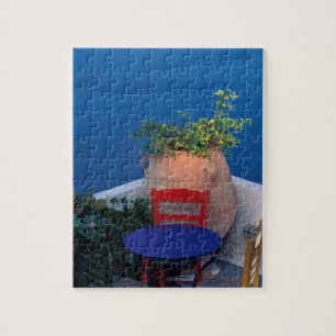 Europa, Griechenland, Santorin. Terrasse mit Meerb Puzzle
