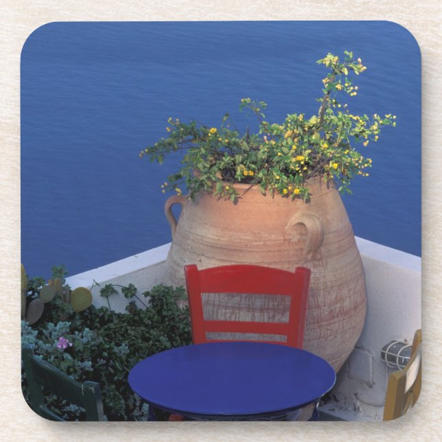 Europa, Griechenland, Santorini. Terrasse mit Meer Untersetzer (Vorderseite)