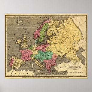 Europa-Handfarbiger Atlas-Karte Poster