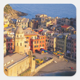 Europa, Italien, Cinque Terre Dorf Vernazza Quadratischer Aufkleber