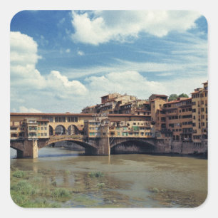 Europa, Italien, Florenz. Die Ponte Vecchio Quadratischer Aufkleber