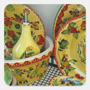 Europa, Italien, Sizilien, Taormina. Traditionell  Quadratischer Aufkleber