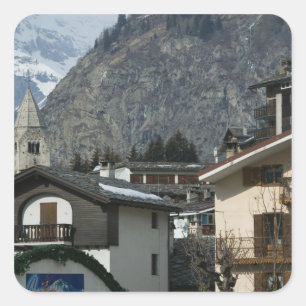 Europa, Italien, Valle d'Aosta, COURMAYEUR: Stadt Quadratischer Aufkleber