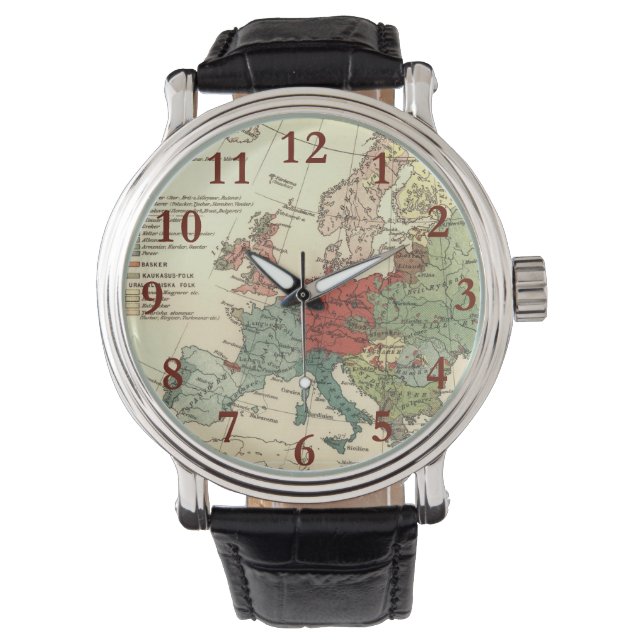 Europa-Karte-Länder - Weltantike Armbanduhr (Vorderseite)