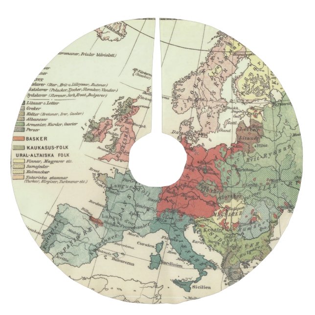 Europa-Karte-Länder - Weltantike Polyester Weihnachtsbaumdecke (Vorderseite)