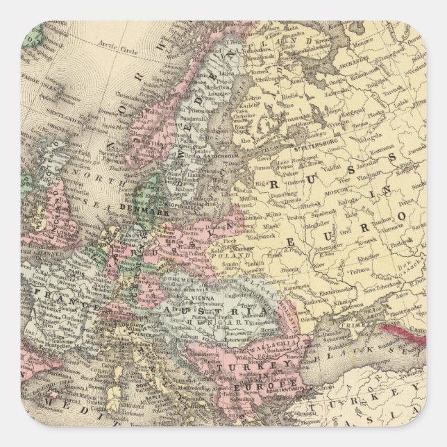Europa-Karte von Mitchell Quadratischer Aufkleber (Vorderseite)