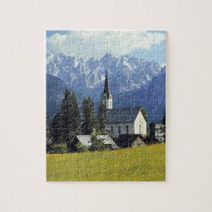 Europa, Österreich, Gosau. Der Turm der Kirche Puzzle