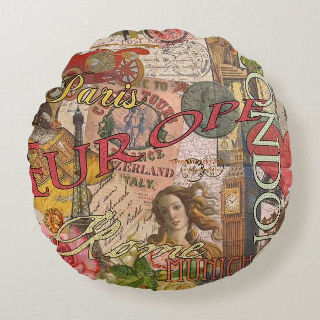 Europa Reisen Vintag Paris Frankreich Kunst Rundes Kissen (Vorderseite)