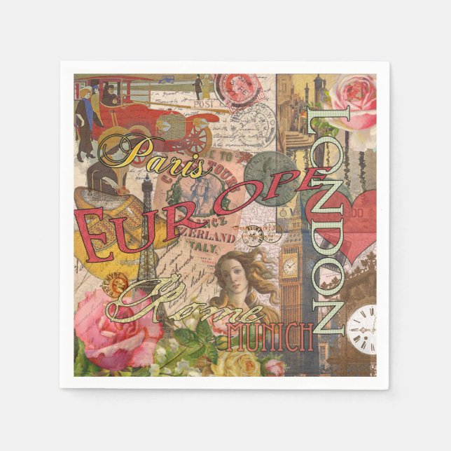 Europa Reisen Vintag Paris Frankreich Kunst Serviette (Vorderseite)