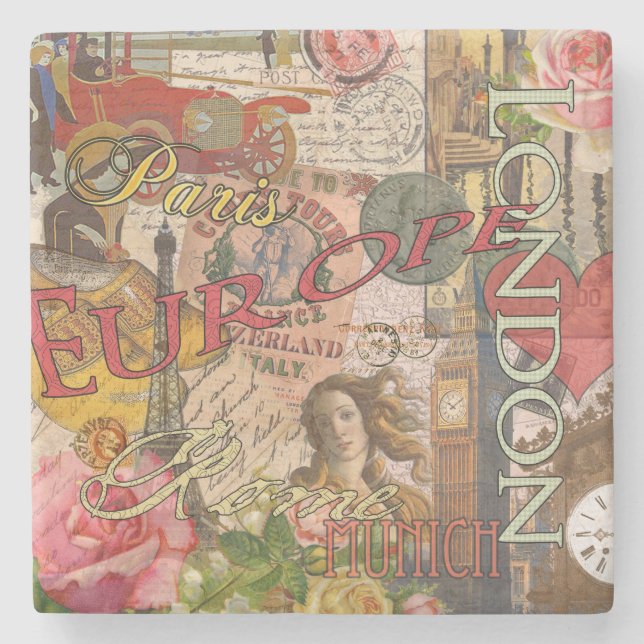 Europa Reisen Vintag Paris Frankreich Kunst Steinuntersetzer (Vorderseite)