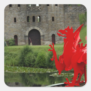 Europa, Wales, Cardiff. Cardiff Castle. Walisisch Quadratischer Aufkleber